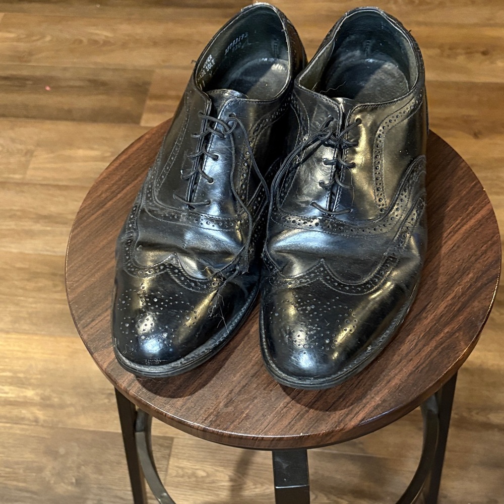 Classic Black Wingtip Derby Shoes for Men - Polished Leather. Steel toed. Safety - Picture 2 of 8